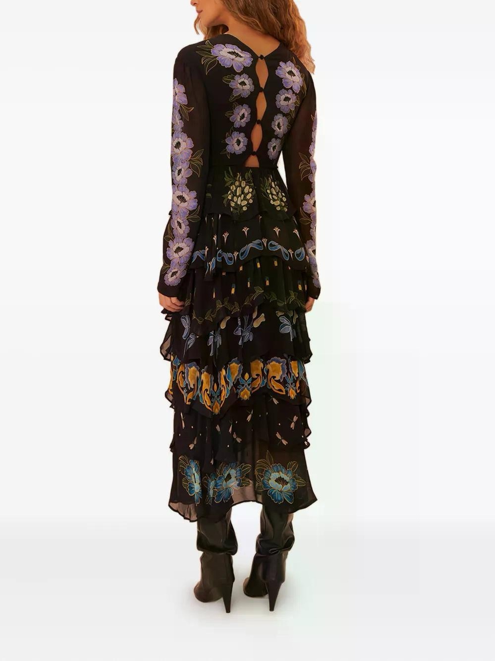 NWT $298 FARM RIO Ruffled Tiered Printed Floral Georgette Maxi Dress XS - Picture 4 of 9